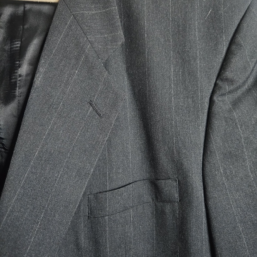 Carlo Pucci Couture Men's Wool Suit Jacket Blazer 48L Black Pinstripe - Picture 3 of 10